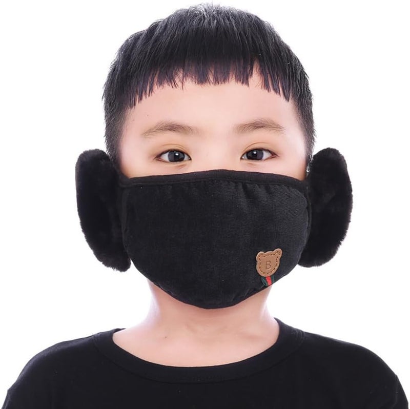 TecHong Kids Winter Warm Windproof Mask with Fluffy Ear Covers - Thick Dustproof Breathable Mouth Cover Half Face Earflaps - Image 1